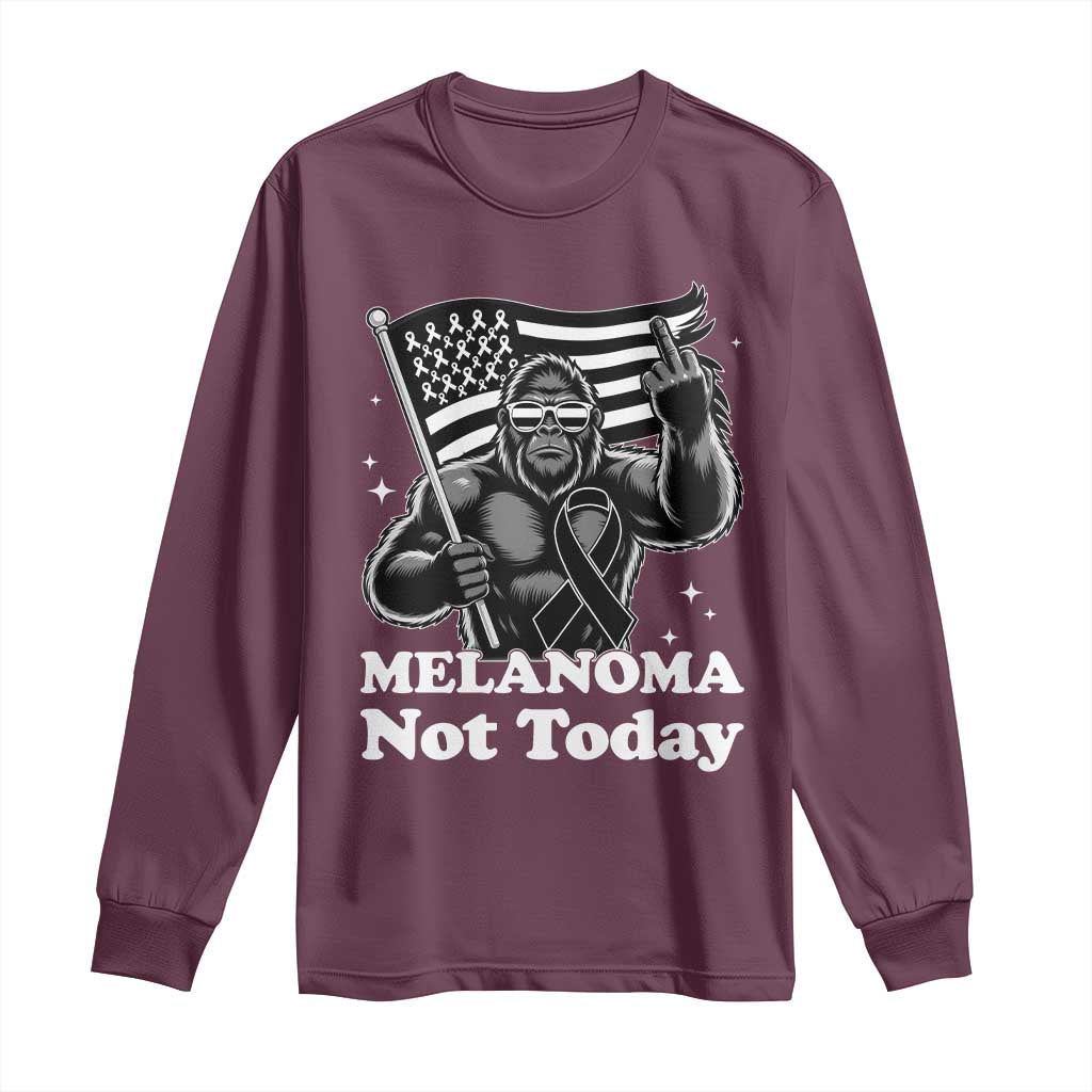 Bigfoot Black Ribbon Long Sleeve Shirt Not Today Melanoma Awareness Gift TS12 Maroon Print Your Wear