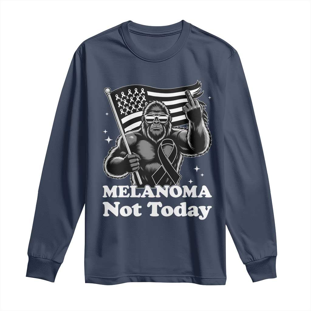 Bigfoot Black Ribbon Long Sleeve Shirt Not Today Melanoma Awareness Gift TS12 Navy Print Your Wear