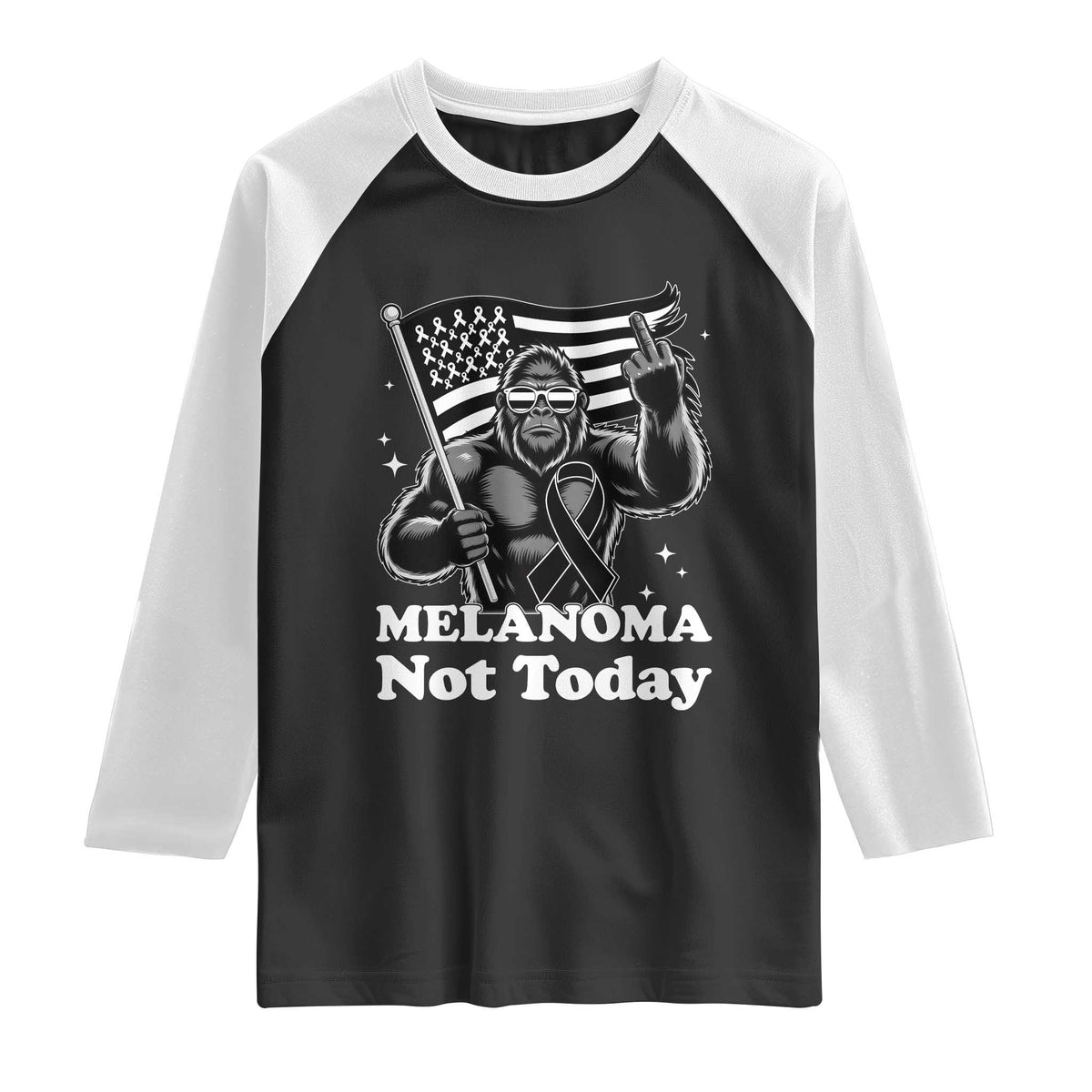 Bigfoot Black Ribbon Raglan Shirt Not Today Melanoma Awareness Gift TS12 Black White Print Your Wear
