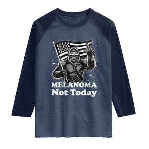 Bigfoot Black Ribbon Raglan Shirt Not Today Melanoma Awareness Gift TS12 Heather Denim Navy Print Your Wear