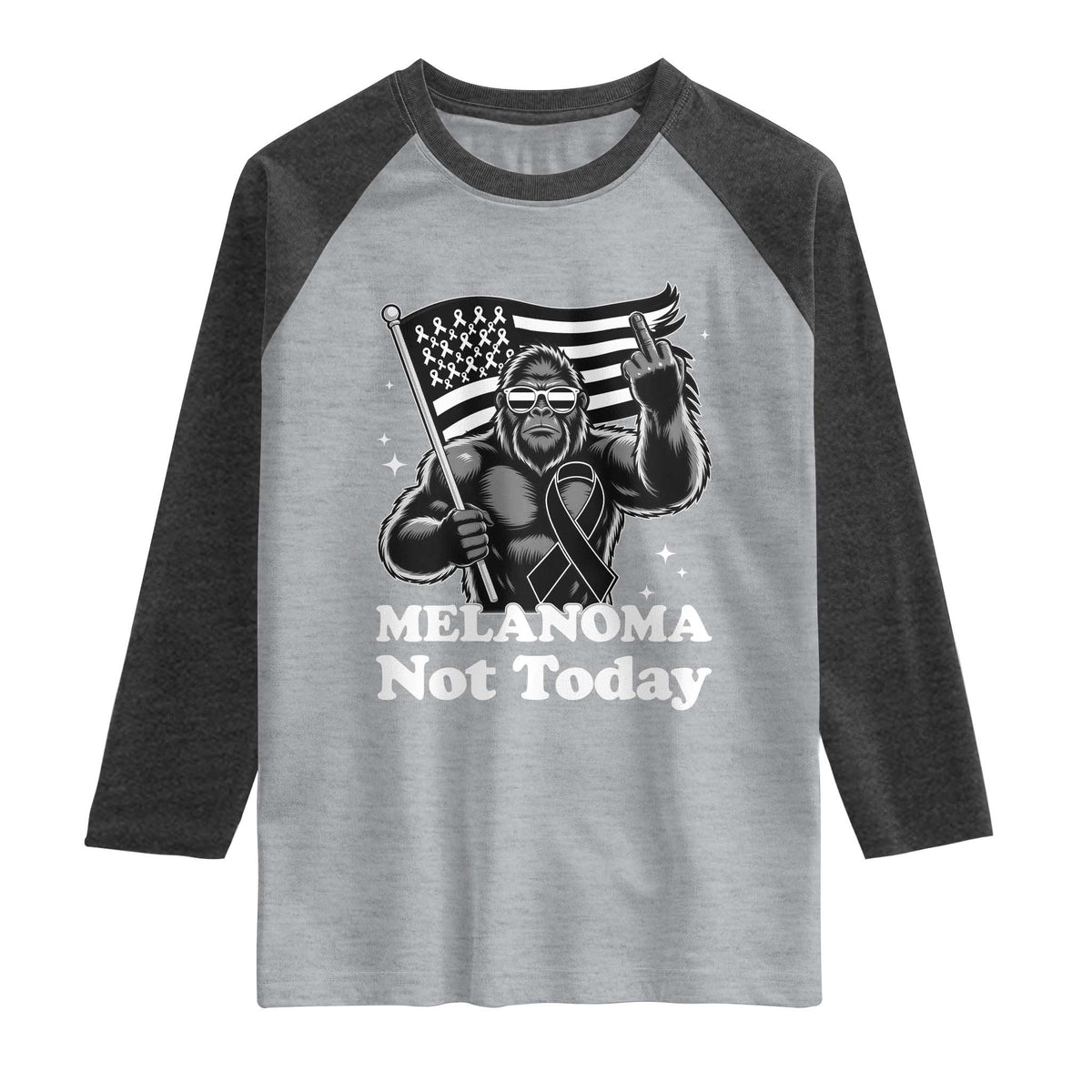 Bigfoot Black Ribbon Raglan Shirt Not Today Melanoma Awareness Gift TS12 Heather Gray Heather Charcoal Print Your Wear