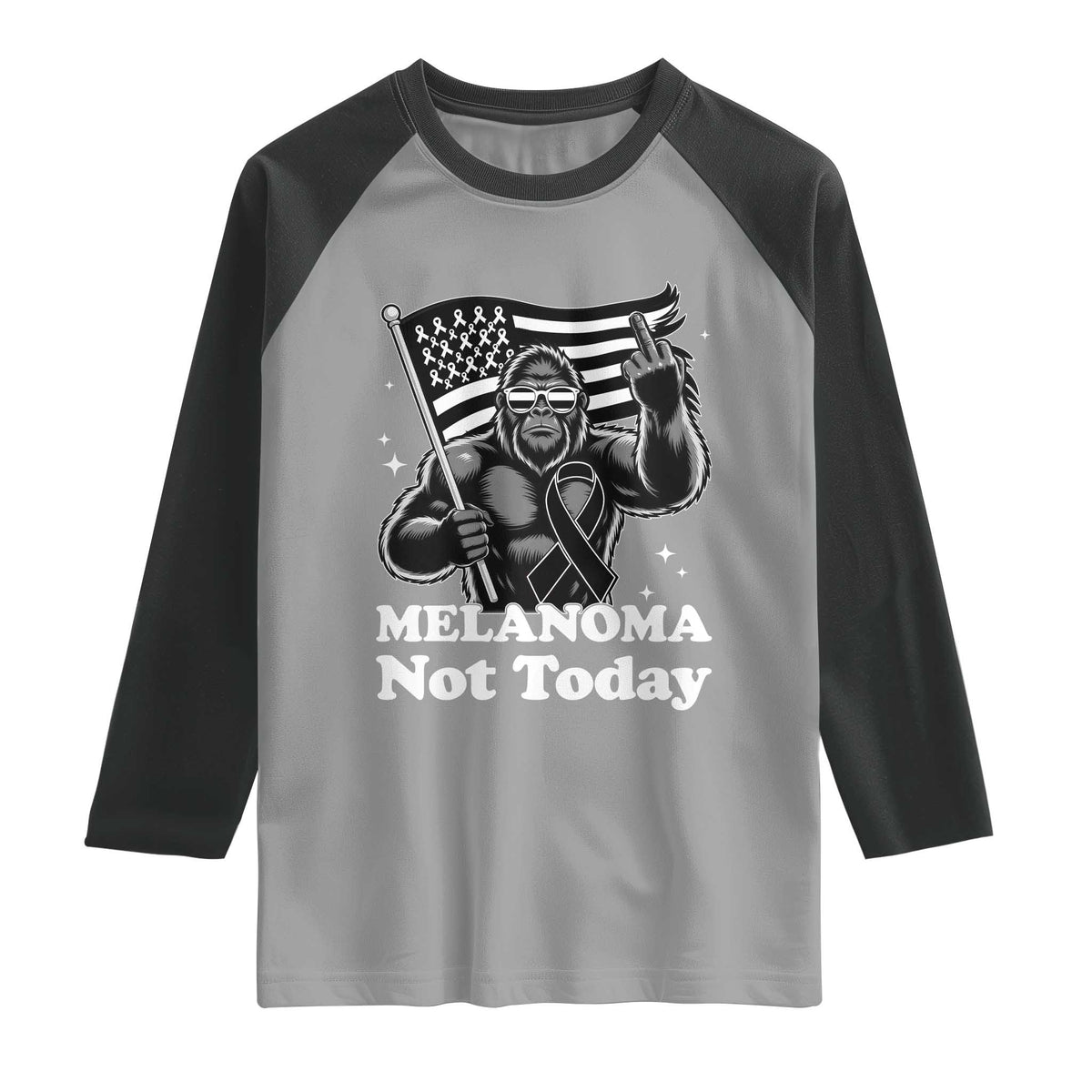 Bigfoot Black Ribbon Raglan Shirt Not Today Melanoma Awareness Gift TS12 Sport Gray Black Print Your Wear