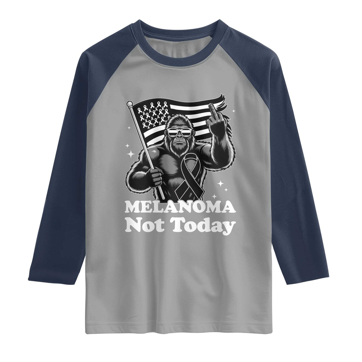 Bigfoot Black Ribbon Raglan Shirt Not Today Melanoma Awareness Gift TS12 Sport Gray Navy Print Your Wear