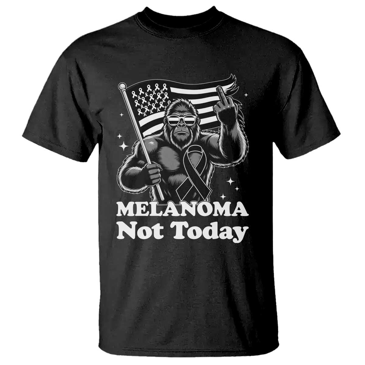 Bigfoot Black Ribbon T Shirt Not Today Melanoma Awareness Gift TS12 Black Print Your Wear