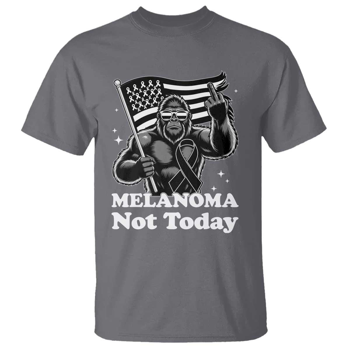 Bigfoot Black Ribbon T Shirt Not Today Melanoma Awareness Gift TS12 Charcoal Print Your Wear
