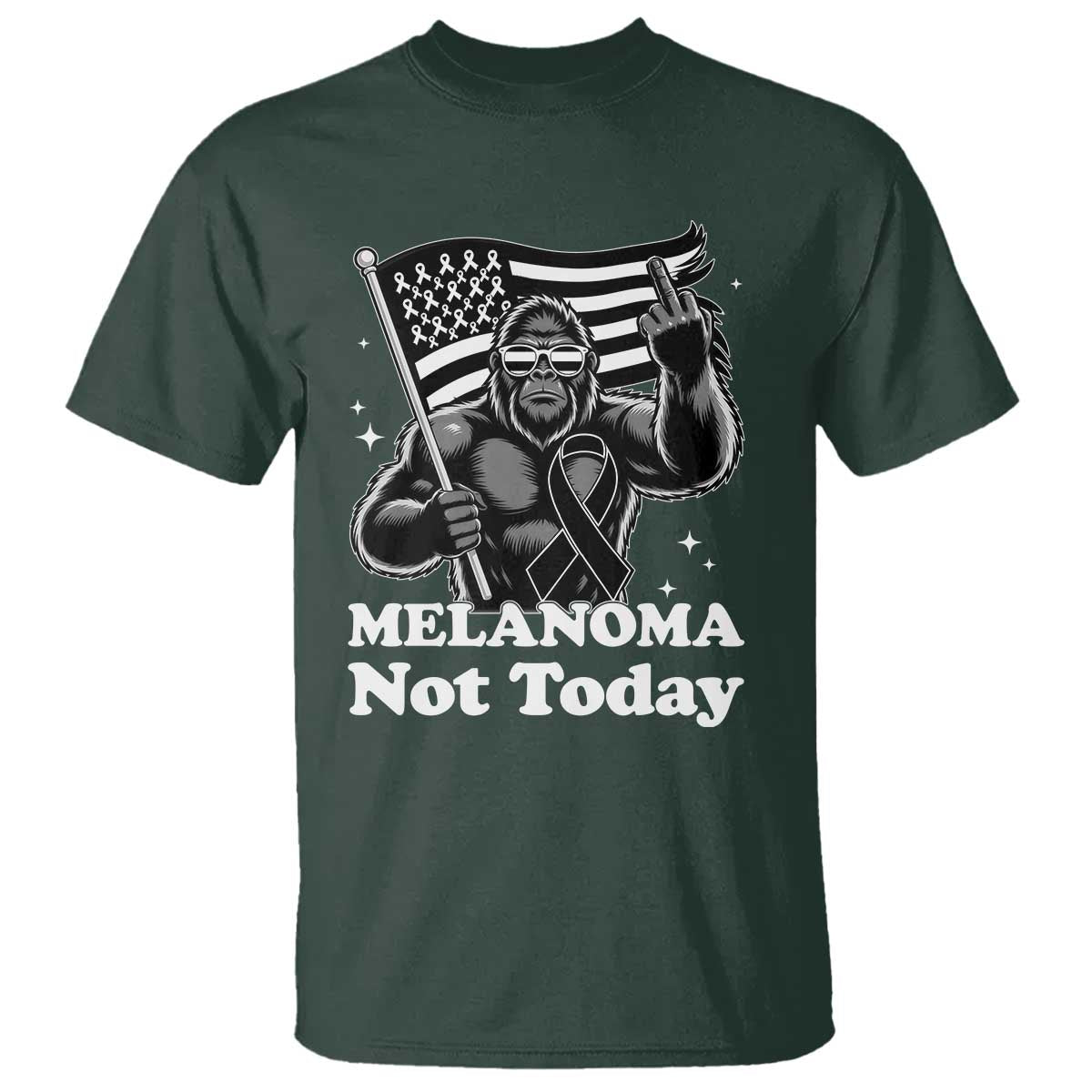 Bigfoot Black Ribbon T Shirt Not Today Melanoma Awareness Gift TS12 Dark Forest Green Print Your Wear