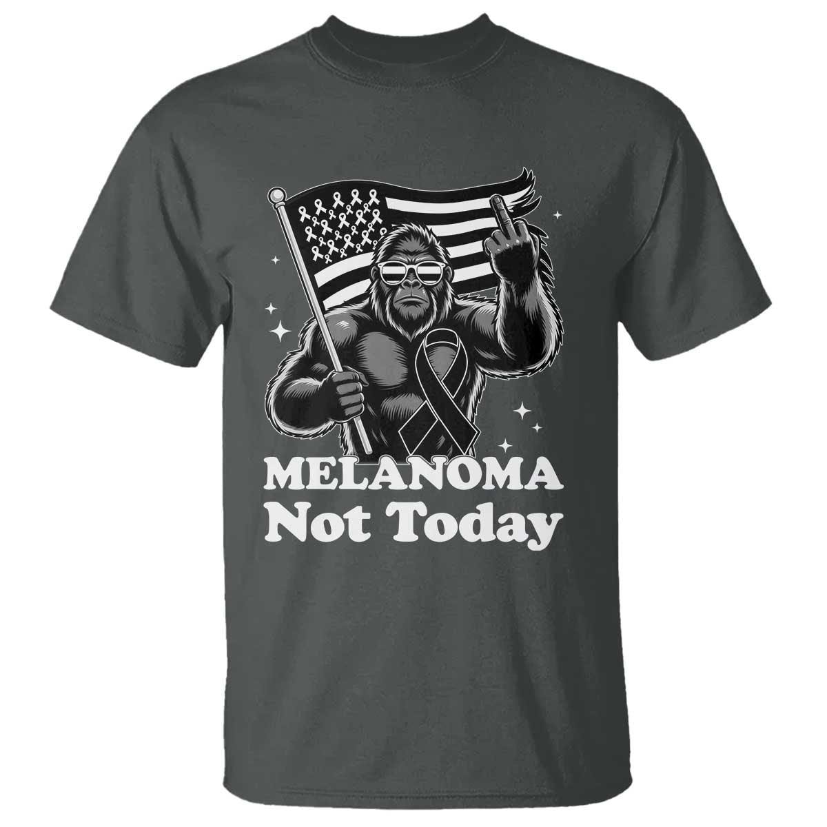 Bigfoot Black Ribbon T Shirt Not Today Melanoma Awareness Gift TS12 Dark Heather Print Your Wear