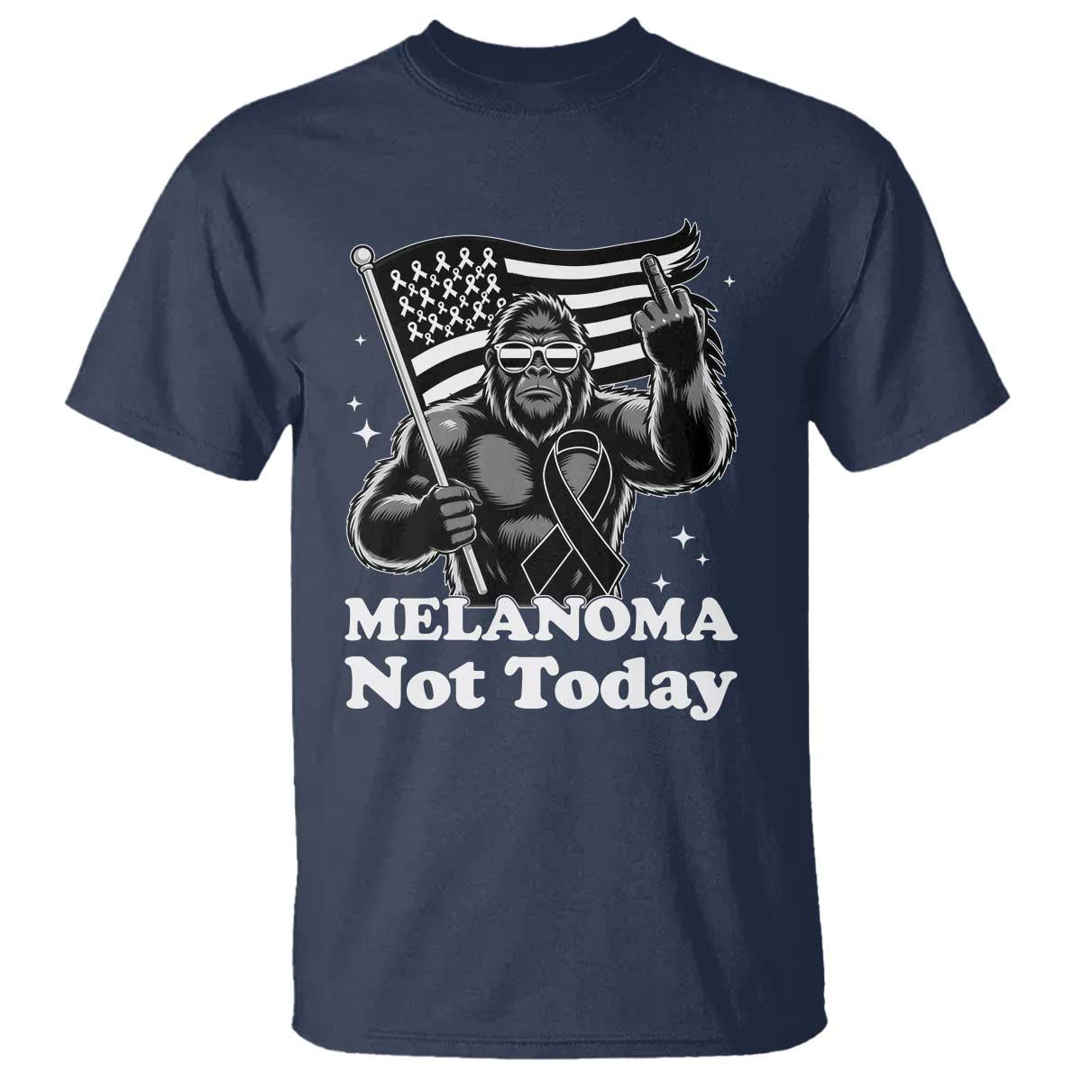 Bigfoot Black Ribbon T Shirt Not Today Melanoma Awareness Gift TS12 Navy Print Your Wear