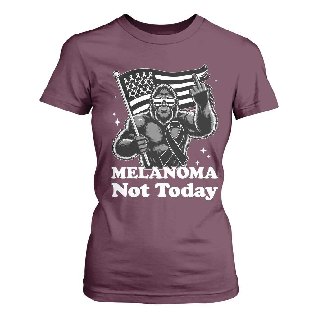 Bigfoot Black Ribbon T Shirt For Women Not Today Melanoma Awareness Gift TS12 Maroon Print Your Wear