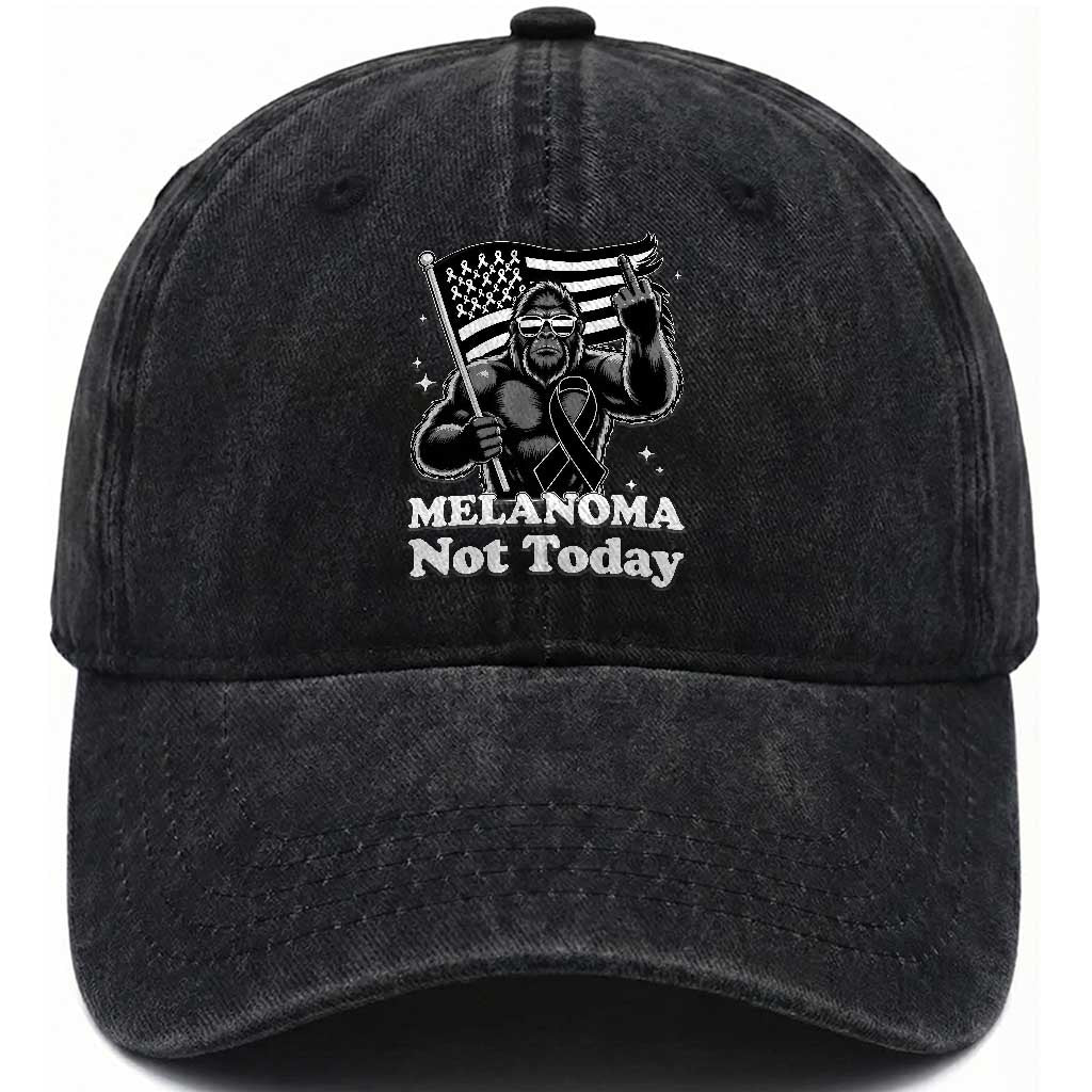 Bigfoot Black Ribbon Washed Cotton Baseball Cap Not Today Melanoma Awareness Gift TS12 Print Your Wear