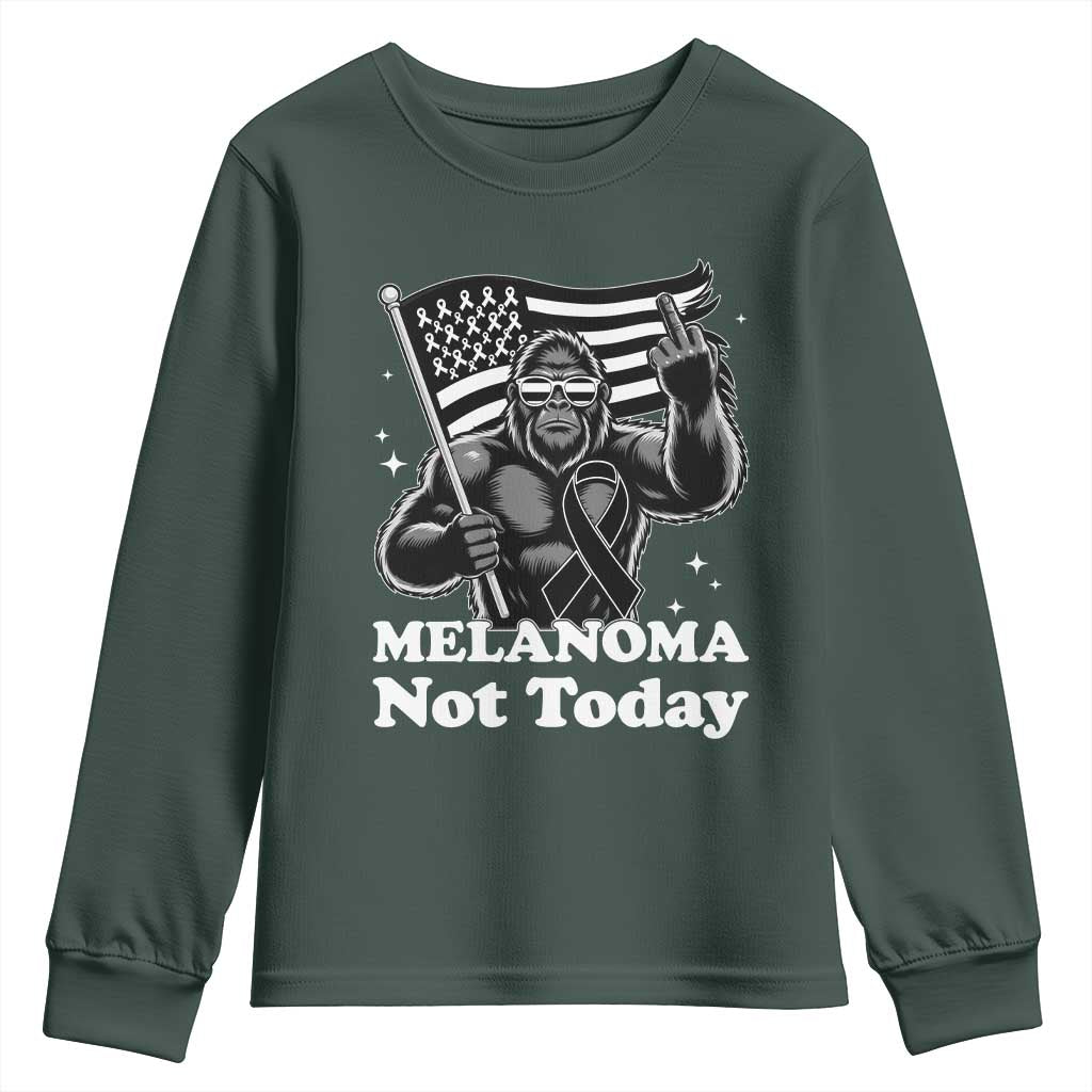 Bigfoot Black Ribbon Youth Sweatshirt Not Today Melanoma Awareness Gift TS12 Dark Forest Green Print Your Wear