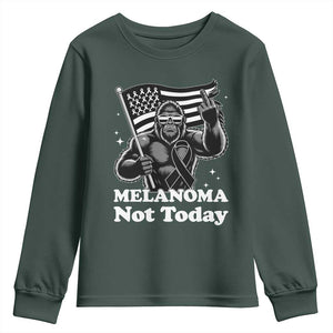 Bigfoot Black Ribbon Youth Sweatshirt Not Today Melanoma Awareness Gift TS12 Dark Forest Green Print Your Wear