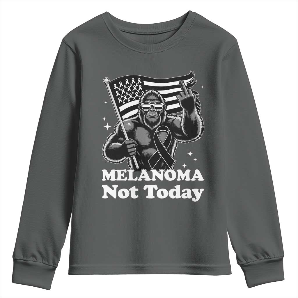 Bigfoot Black Ribbon Youth Sweatshirt Not Today Melanoma Awareness Gift TS12 Dark Heather Print Your Wear