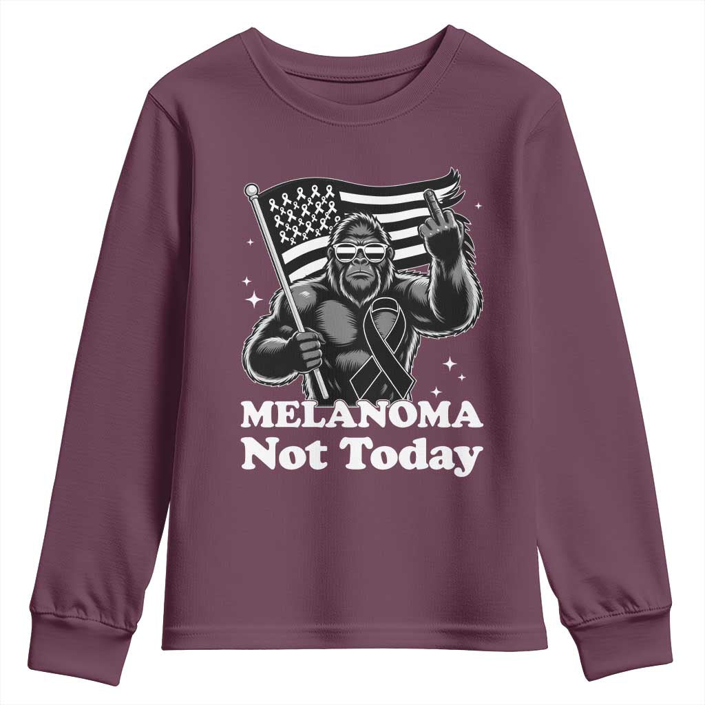 Bigfoot Black Ribbon Youth Sweatshirt Not Today Melanoma Awareness Gift TS12 Maroon Print Your Wear
