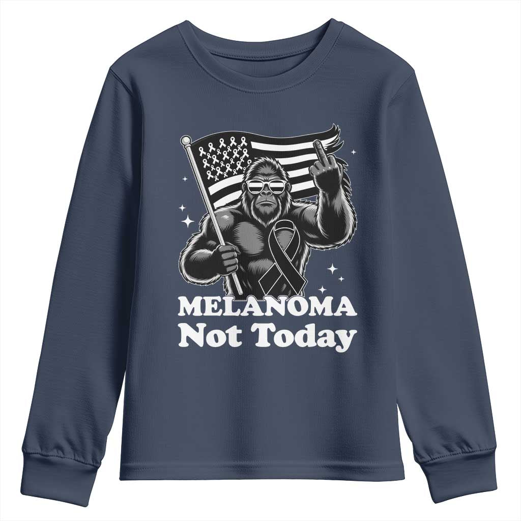 Bigfoot Black Ribbon Youth Sweatshirt Not Today Melanoma Awareness Gift TS12 Navy Print Your Wear