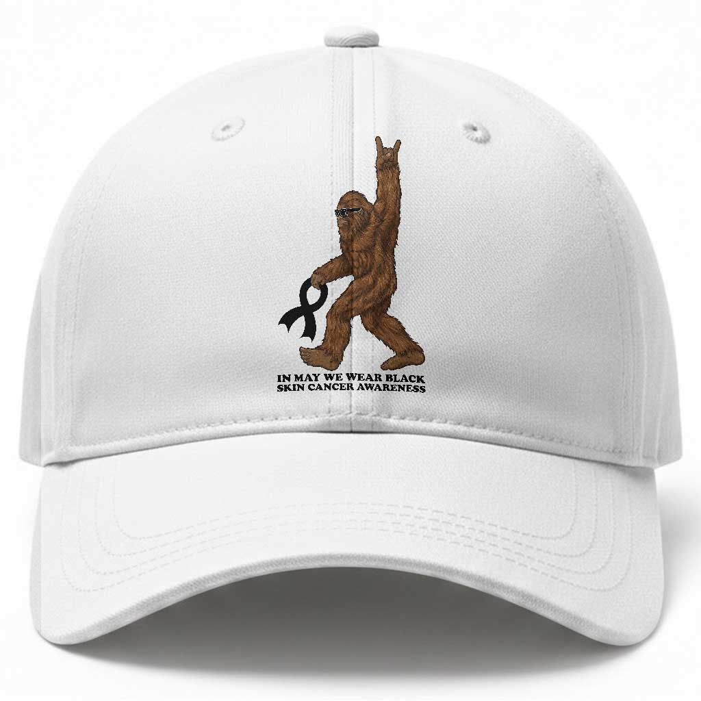 Funny Bigfoot Skin Cancer Support Baseball Cap In May We Wear Black TS12 Print Your Wear