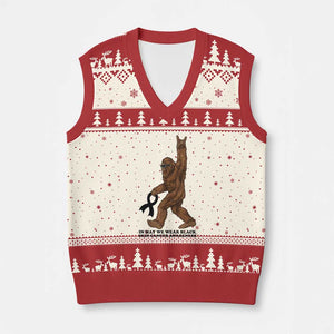 Funny Bigfoot Skin Cancer Support V-Neck Knit Sweater Vest In May We Wear Black TS12 Beige Red Print Your Wear