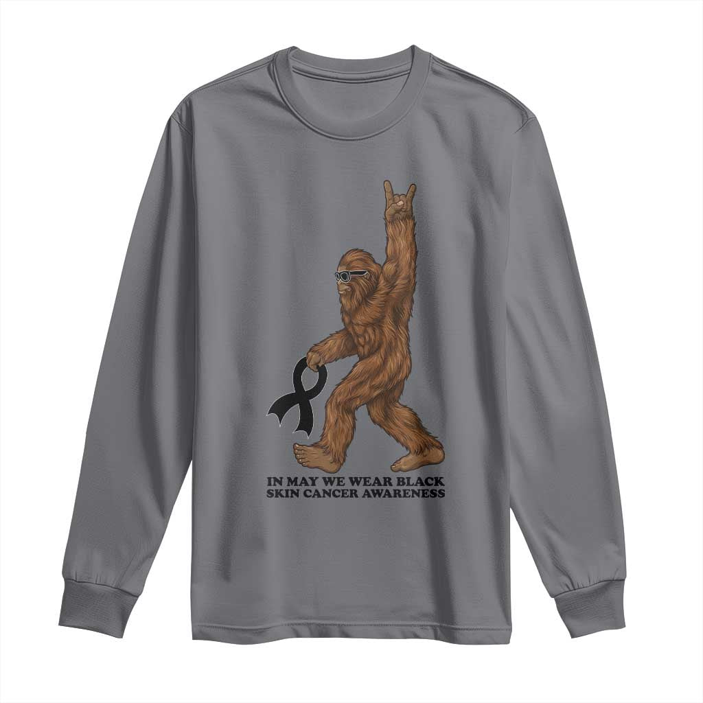 Funny Bigfoot Skin Cancer Support Long Sleeve Shirt In May We Wear Black TS12 Charcoal Print Your Wear