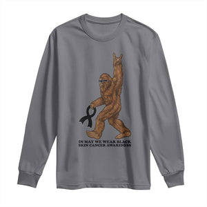 Funny Bigfoot Skin Cancer Support Long Sleeve Shirt In May We Wear Black TS12 Charcoal Print Your Wear
