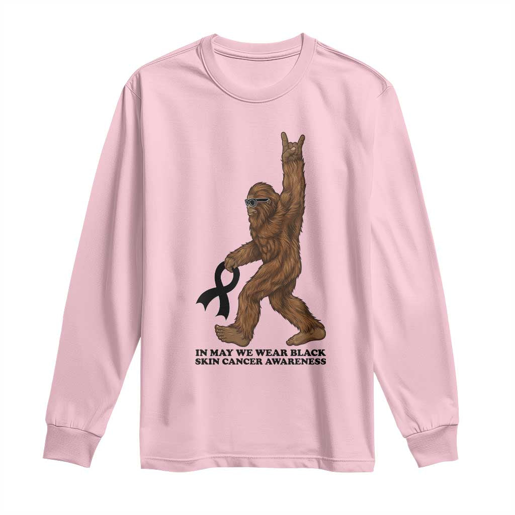 Funny Bigfoot Skin Cancer Support Long Sleeve Shirt In May We Wear Black TS12 Light Pink Print Your Wear