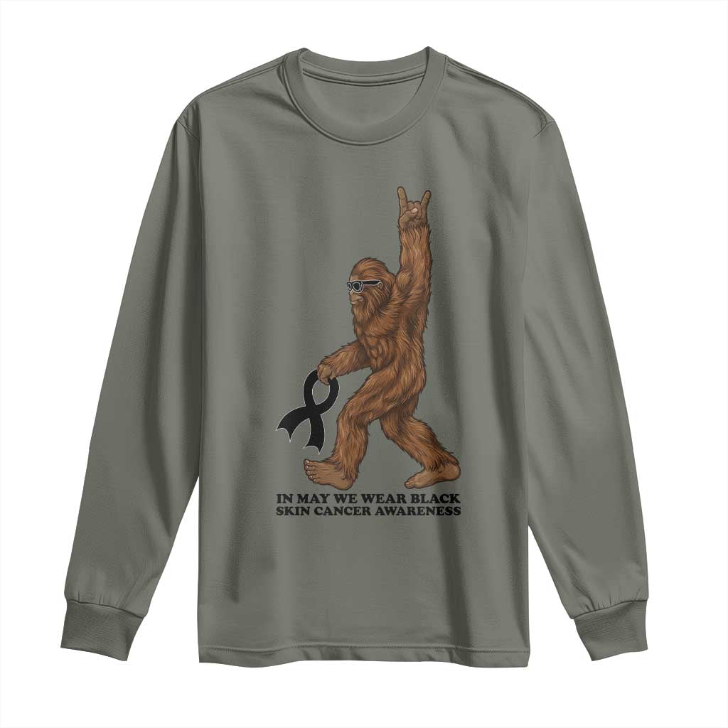 Funny Bigfoot Skin Cancer Support Long Sleeve Shirt In May We Wear Black TS12 Military Green Print Your Wear