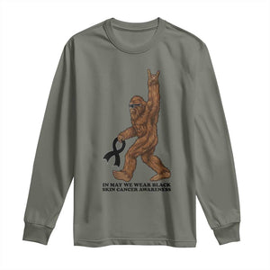 Funny Bigfoot Skin Cancer Support Long Sleeve Shirt In May We Wear Black TS12 Military Green Print Your Wear