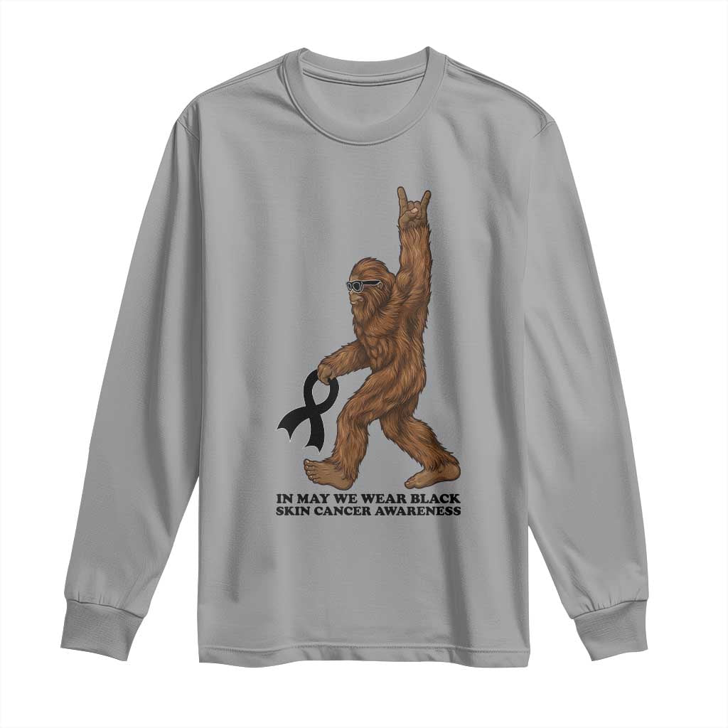 Funny Bigfoot Skin Cancer Support Long Sleeve Shirt In May We Wear Black TS12 Sport Gray Print Your Wear