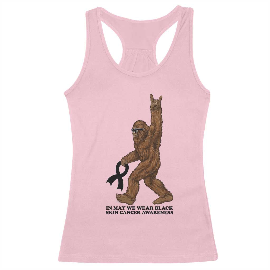Funny Bigfoot Skin Cancer Support Racerback Tank Top In May We Wear Black TS12 Light Pink Print Your Wear