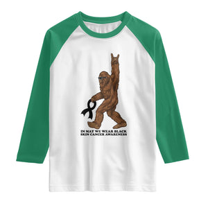Funny Bigfoot Skin Cancer Support Raglan Shirt In May We Wear Black TS12 White Kelly Green Print Your Wear