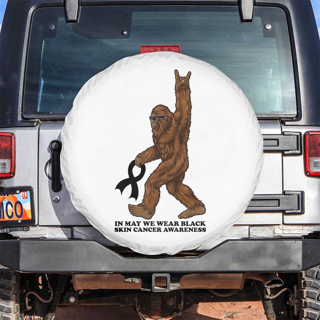 Funny Bigfoot Skin Cancer Support Spare Tire Cover In May We Wear Black TS12 No hole White Print Your Wear