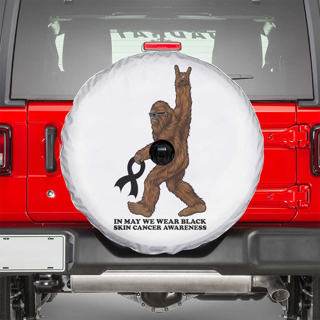Funny Bigfoot Skin Cancer Support Spare Tire Cover In May We Wear Black TS12 White Print Your Wear