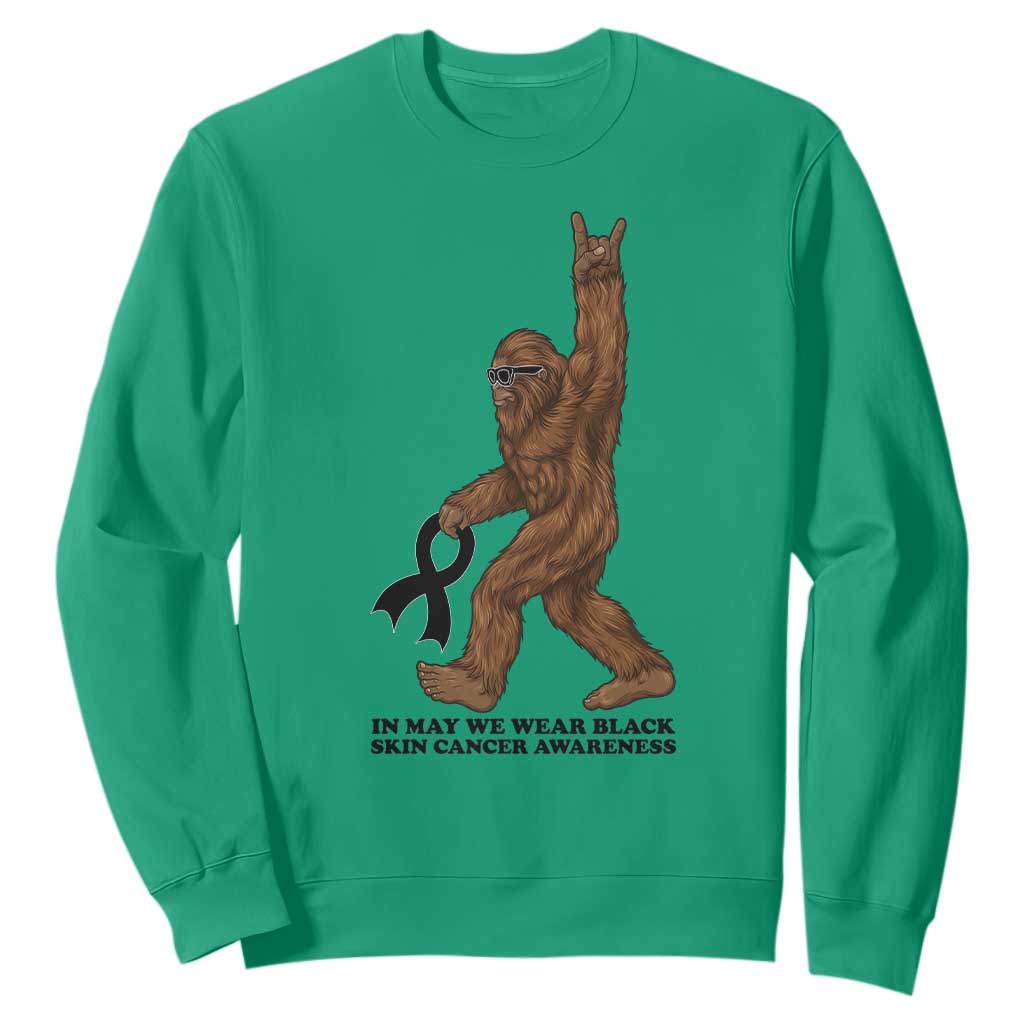 Funny Bigfoot Skin Cancer Support Sweatshirt In May We Wear Black TS12 Irish Green Print Your Wear