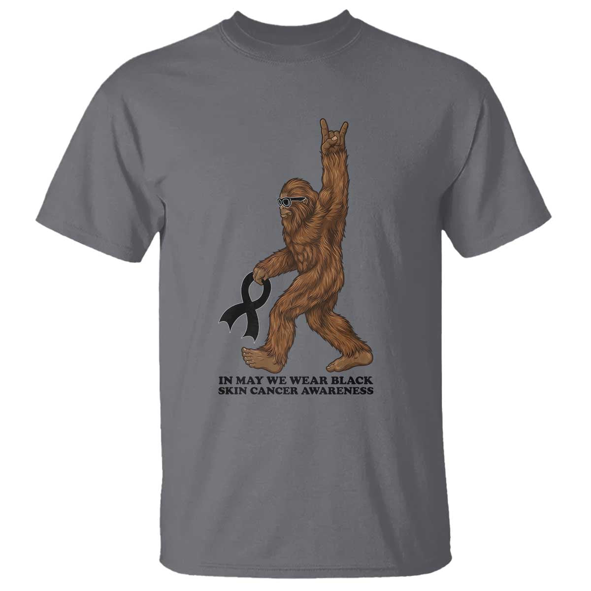 Funny Bigfoot Skin Cancer Support T Shirt In May We Wear Black TS12 Charcoal Print Your Wear