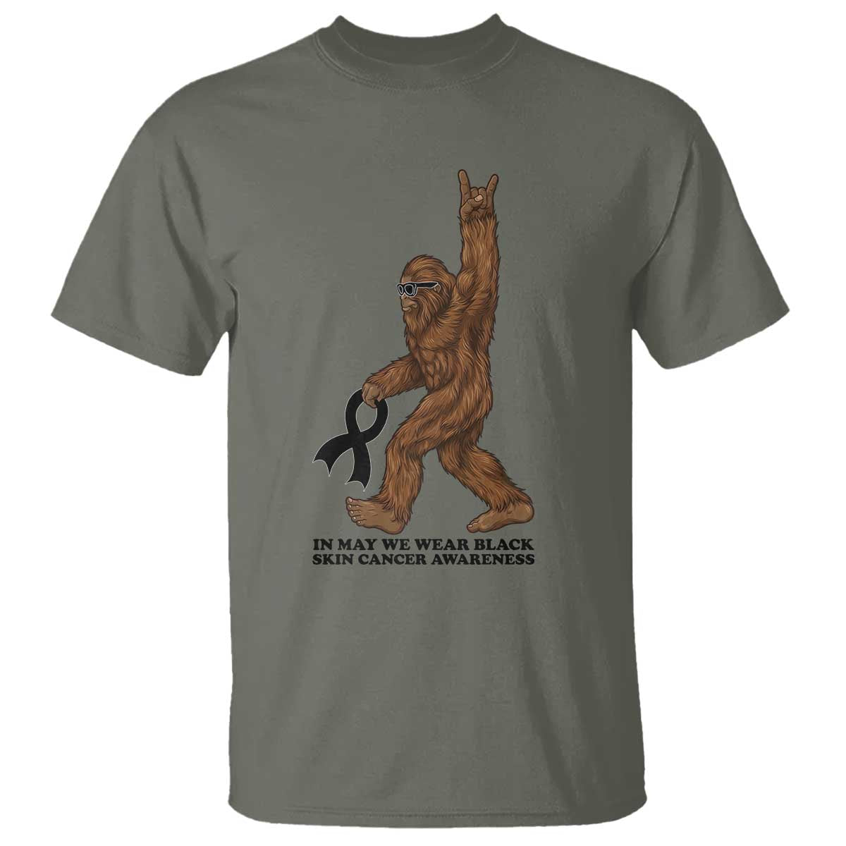 Funny Bigfoot Skin Cancer Support T Shirt In May We Wear Black TS12 Military Green Print Your Wear