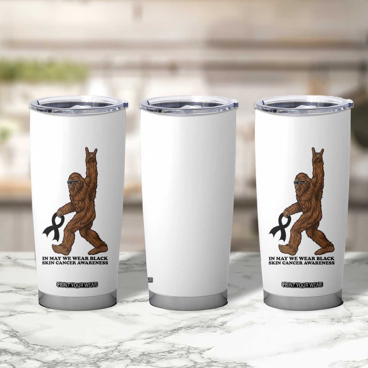 Funny Bigfoot Skin Cancer Support Tumbler Cup In May We Wear Black TS12 Print Your Wear