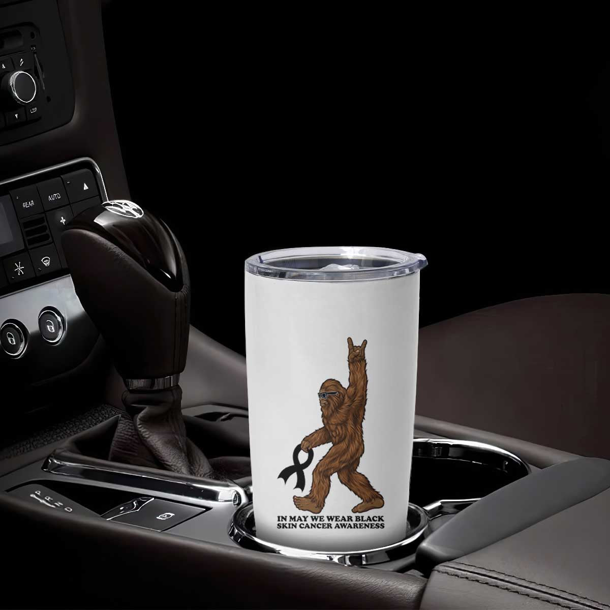 Funny Bigfoot Skin Cancer Support Tumbler Cup In May We Wear Black TS12 Print Your Wear