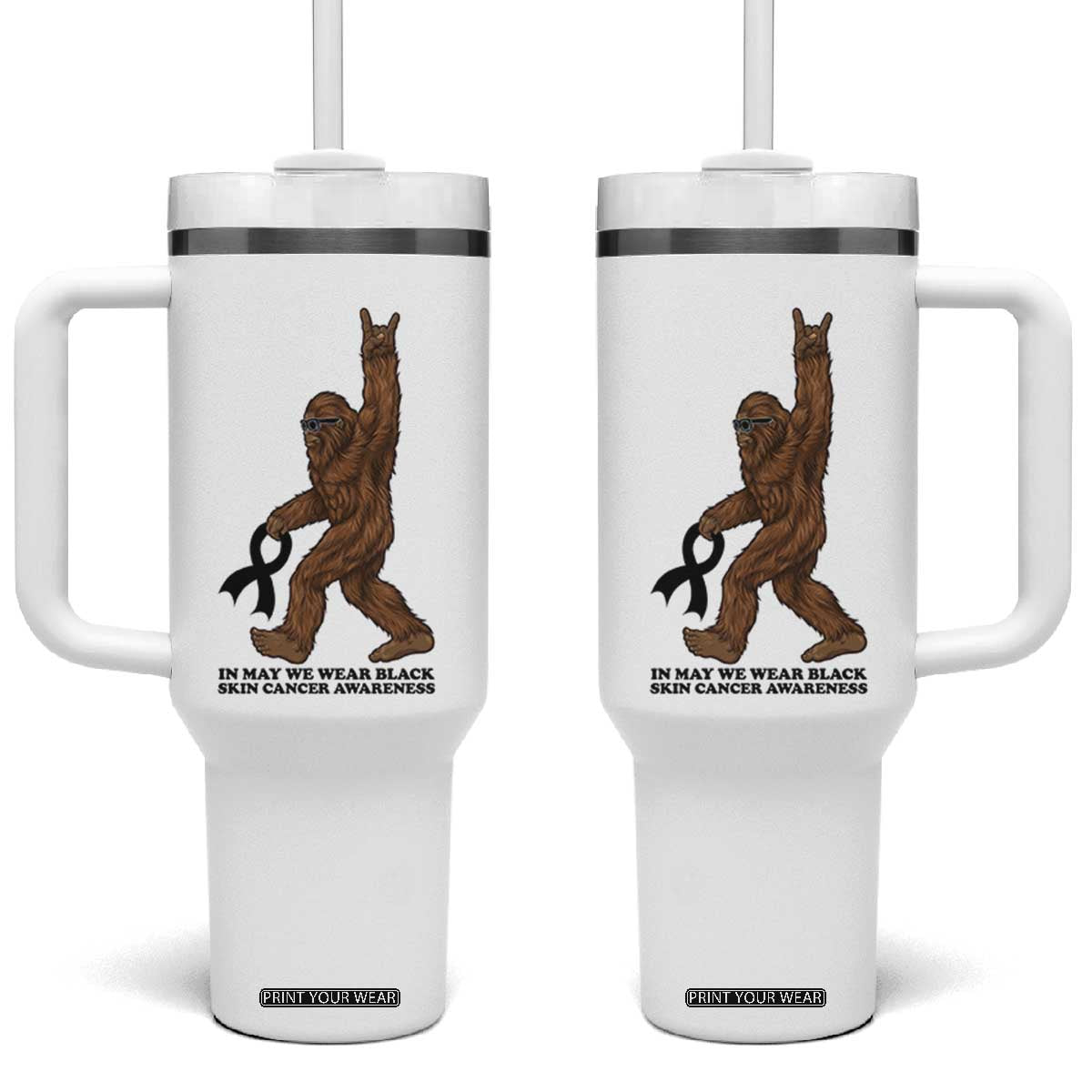 Funny Bigfoot Skin Cancer Support Tumbler With Handle In May We Wear Black TS12 One Size: 40 oz White Print Your Wear