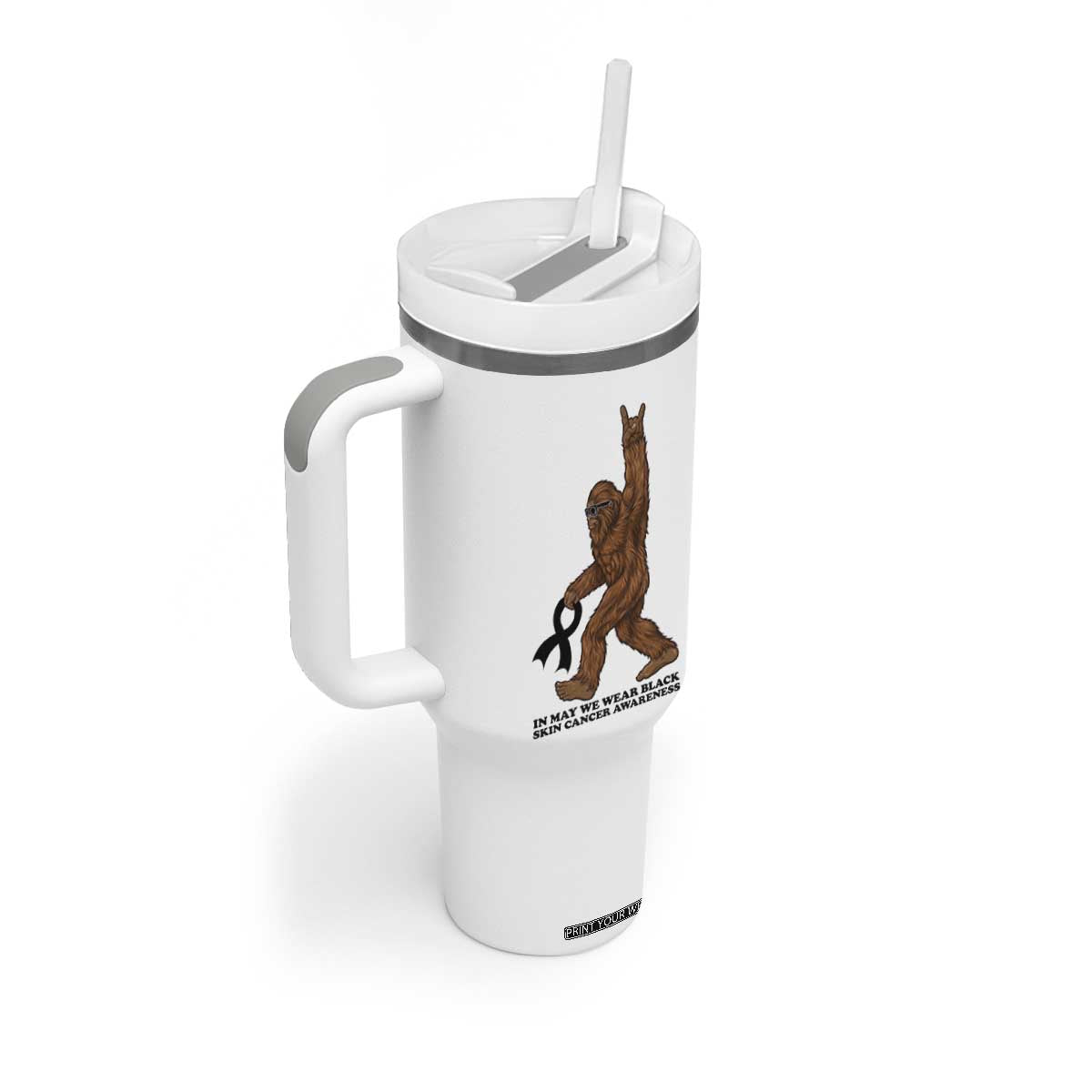 Funny Bigfoot Skin Cancer Support Tumbler With Handle In May We Wear Black TS12 Print Your Wear