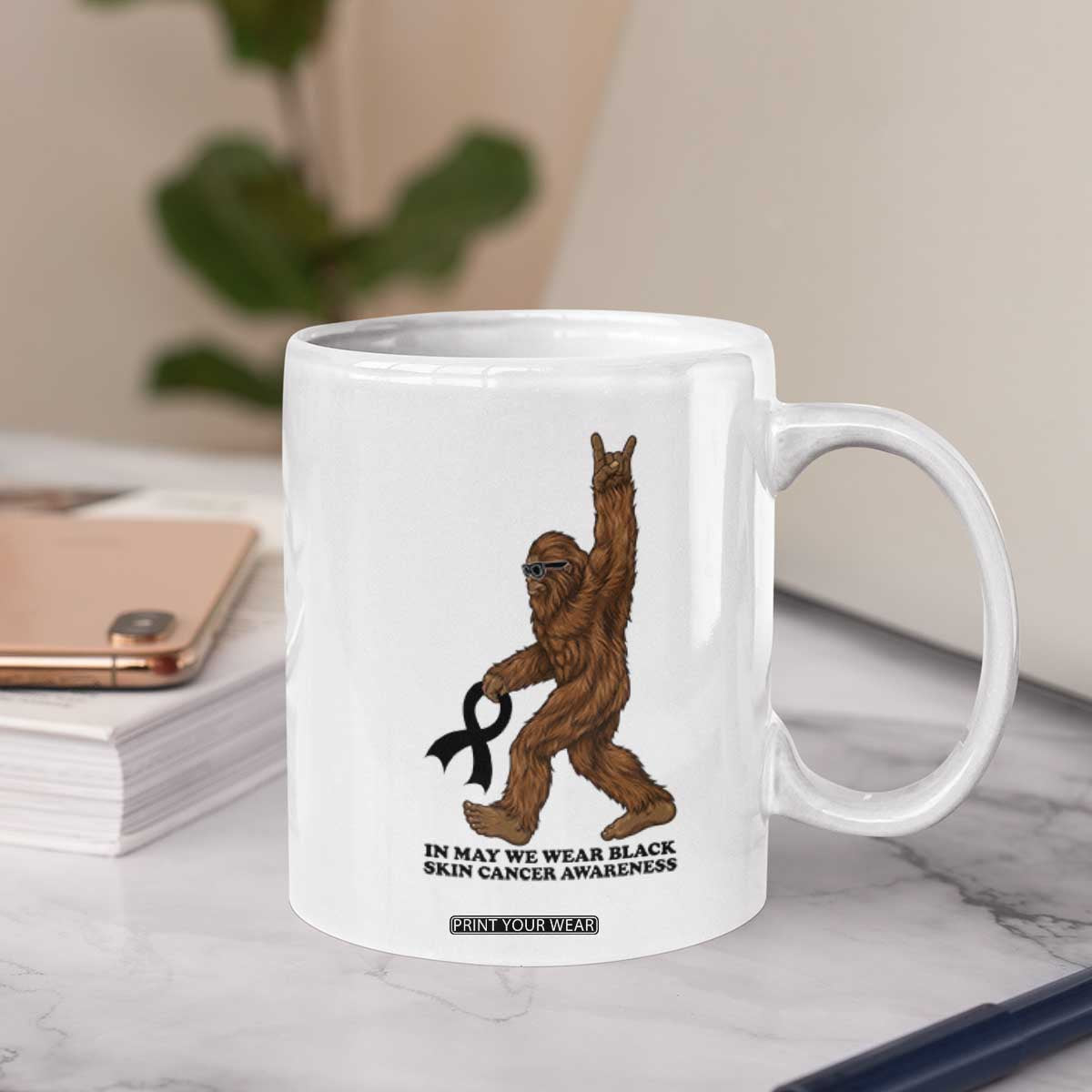 Funny Bigfoot Skin Cancer Support Coffee Mug In May We Wear Black TS12 Print Your Wear