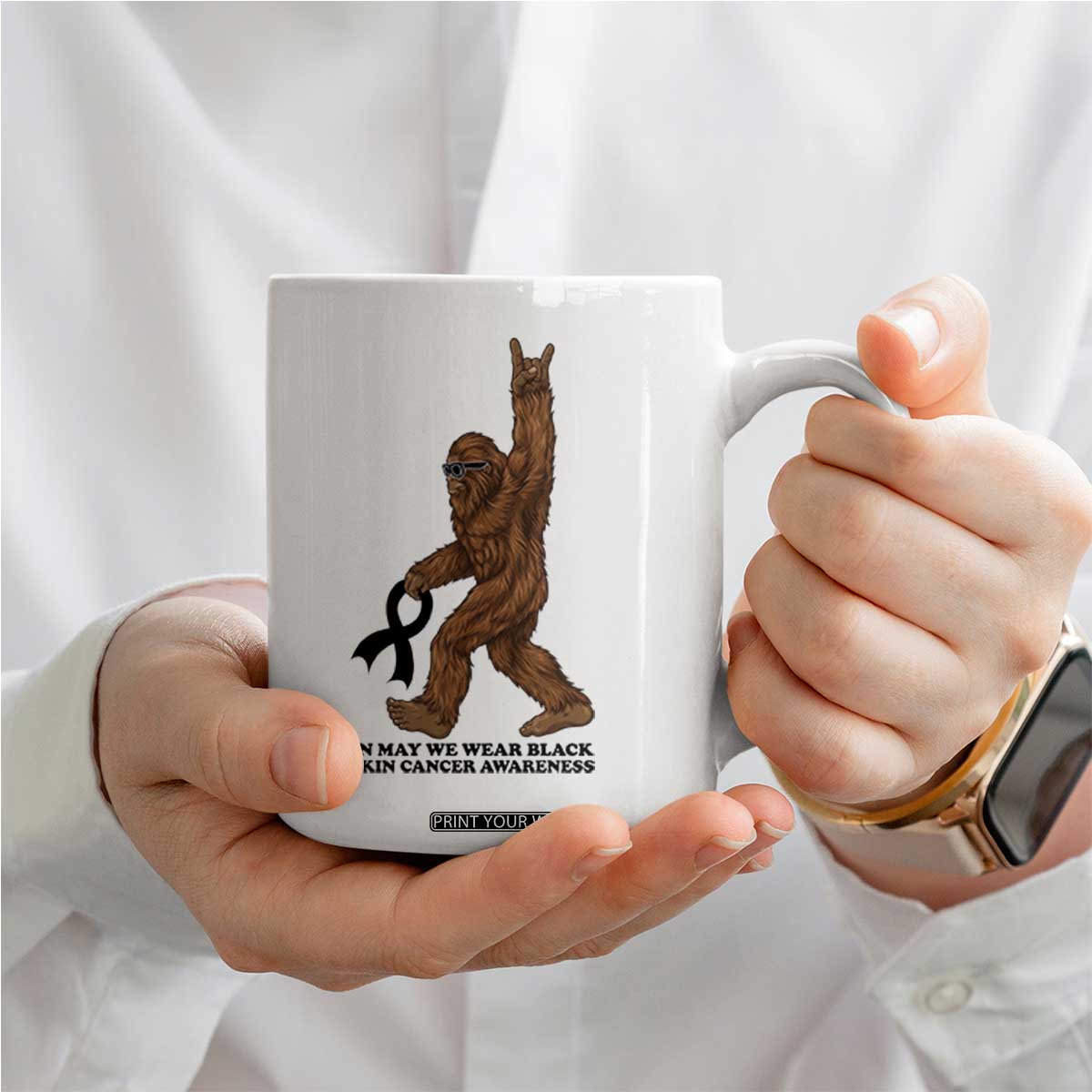 Funny Bigfoot Skin Cancer Support Coffee Mug In May We Wear Black TS12 Print Your Wear