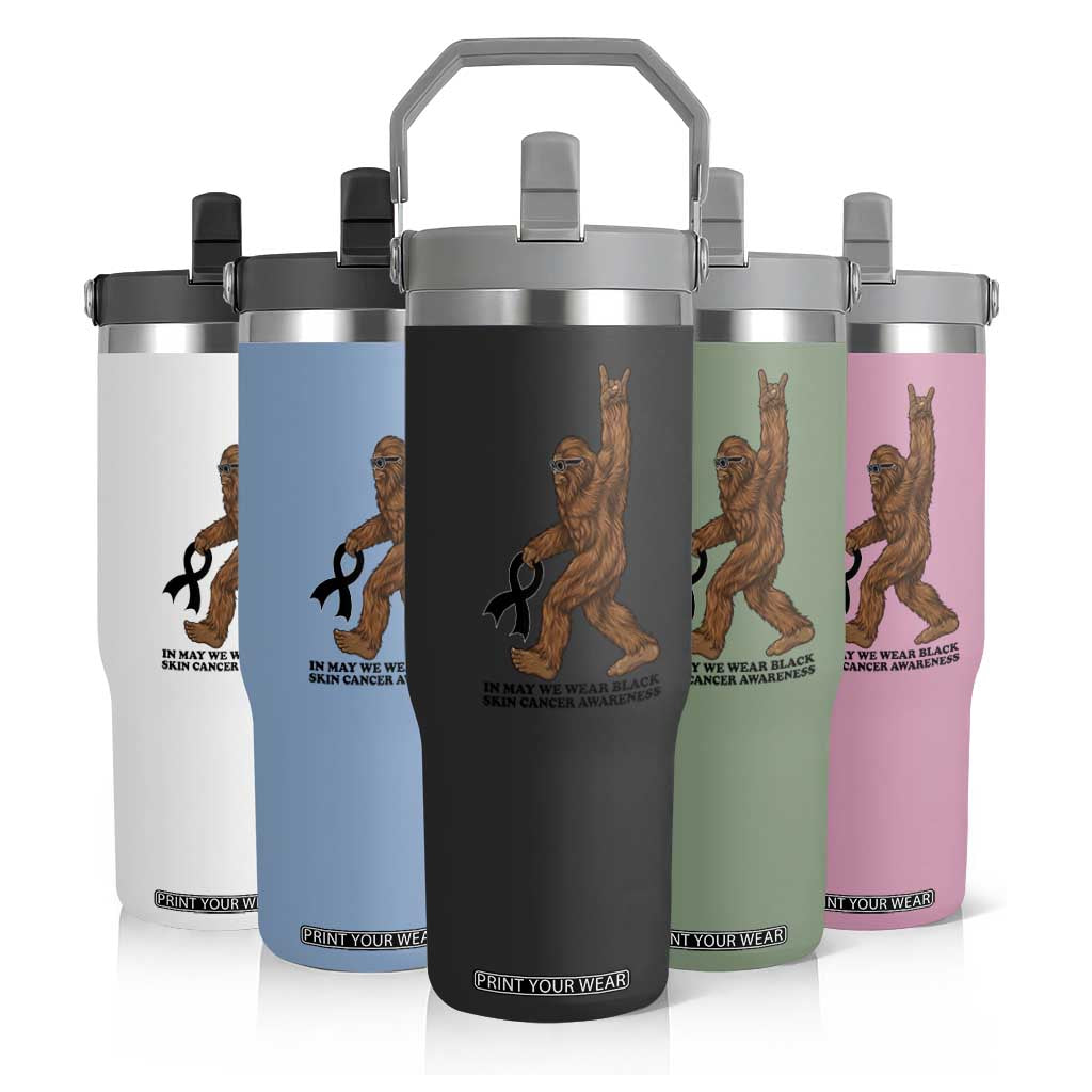 Funny Bigfoot Skin Cancer Support Flip Straw Tumbler In May We Wear Black TS12 Print Your Wear