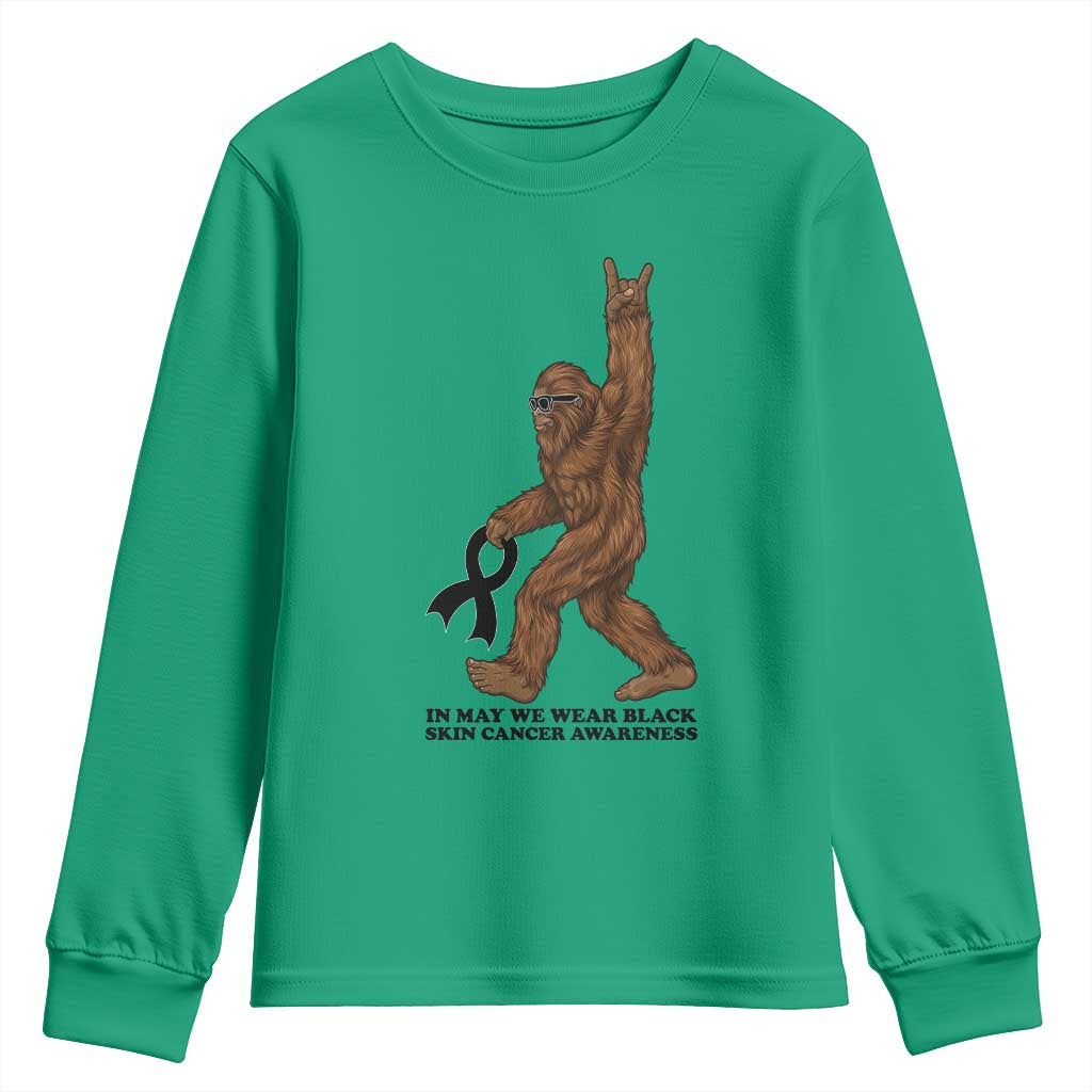 Funny Bigfoot Skin Cancer Support Youth Sweatshirt In May We Wear Black TS12 Irish Green Print Your Wear