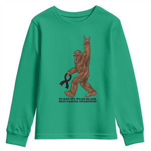 Funny Bigfoot Skin Cancer Support Youth Sweatshirt In May We Wear Black TS12 Irish Green Print Your Wear