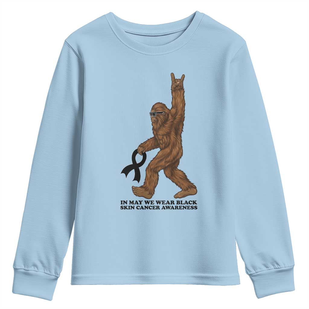 Funny Bigfoot Skin Cancer Support Youth Sweatshirt In May We Wear Black TS12 Light Blue Print Your Wear