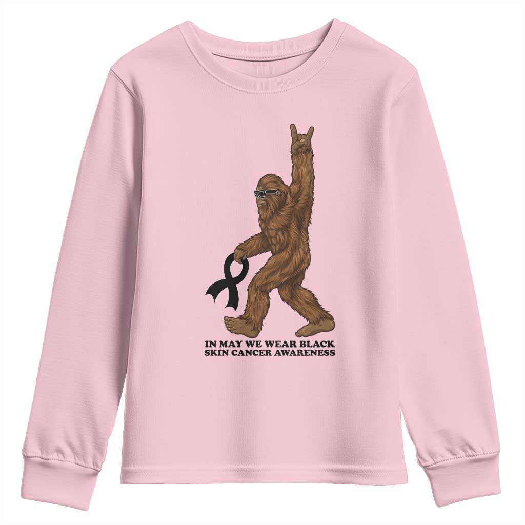Funny Bigfoot Skin Cancer Support Youth Sweatshirt In May We Wear Black TS12 Light Pink Print Your Wear