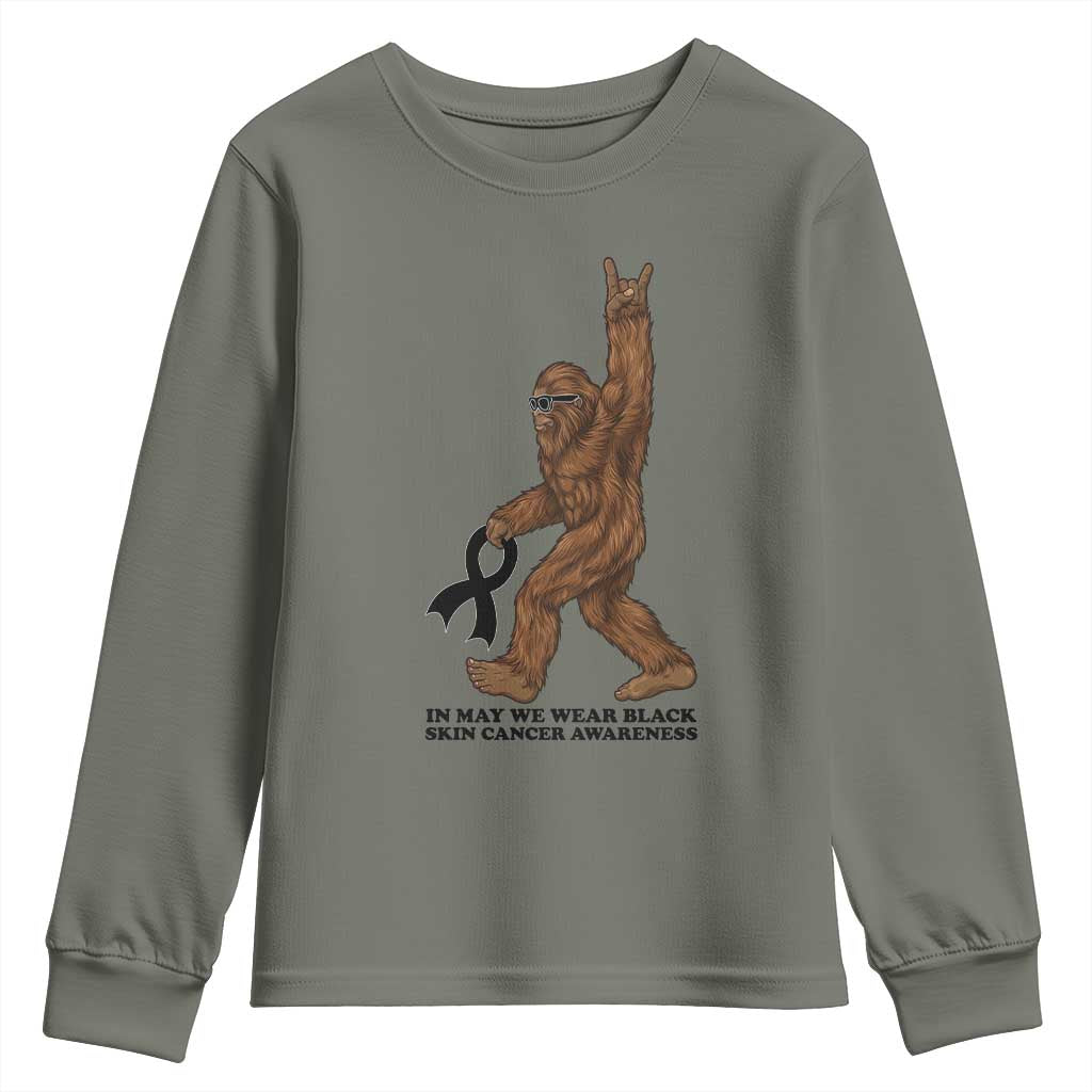 Funny Bigfoot Skin Cancer Support Youth Sweatshirt In May We Wear Black TS12 Military Green Print Your Wear