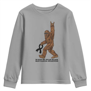 Funny Bigfoot Skin Cancer Support Youth Sweatshirt In May We Wear Black TS12 Sport Gray Print Your Wear