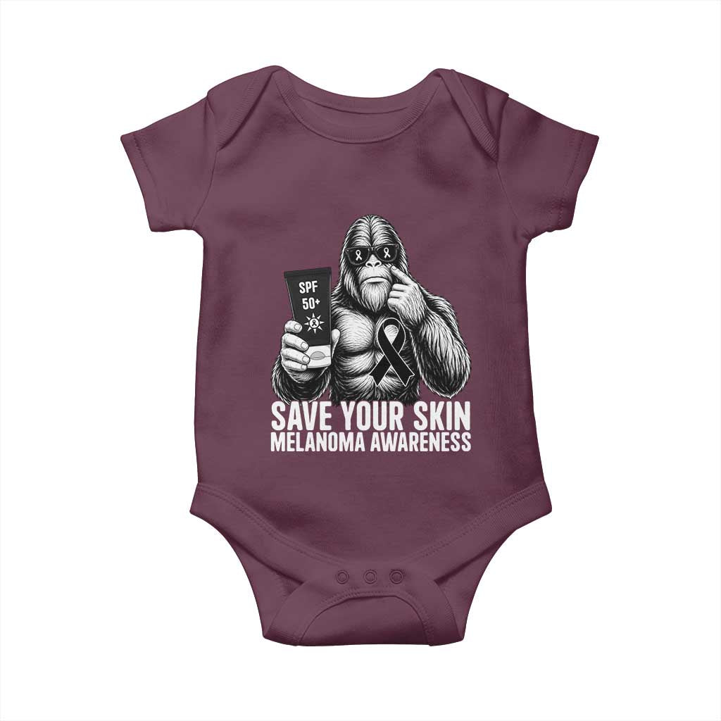 Bigfoot Save Your Skin Baby Onesie Melanoma Warrior Support TS12 Maroon Print Your Wear