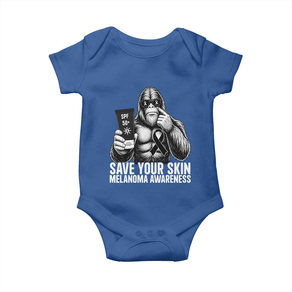 Bigfoot Save Your Skin Baby Onesie Melanoma Warrior Support TS12 Royal Blue Print Your Wear
