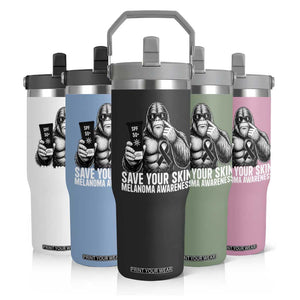 Bigfoot Save Your Skin Flip Straw Tumbler Melanoma Warrior Support TS12 Print Your Wear